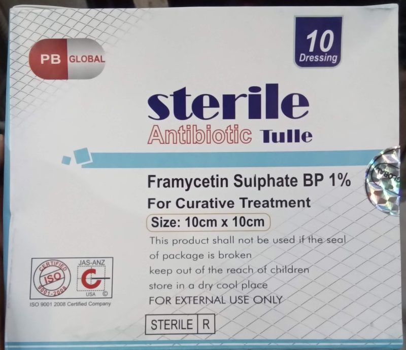 Sterile Antibiotic Tulle for Curative Treatment 10cm X 10cm X10 Dressing